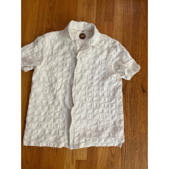 Common People Other - Common People Mens White Textured Short Sleeve Button Up Shirt Size M